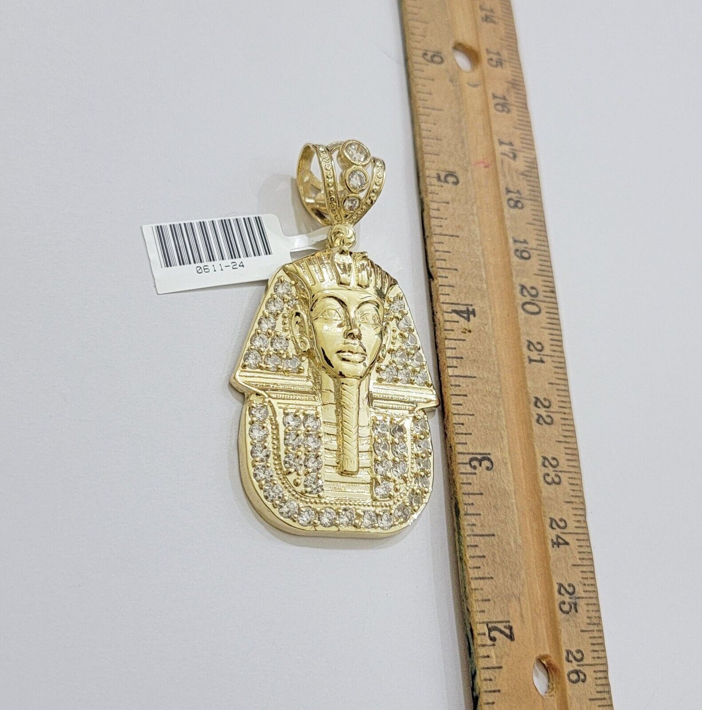 Real 10k Yellow Gold Pharaoh Head Charm Pendant 2.5"  10kt With Stones for Men's