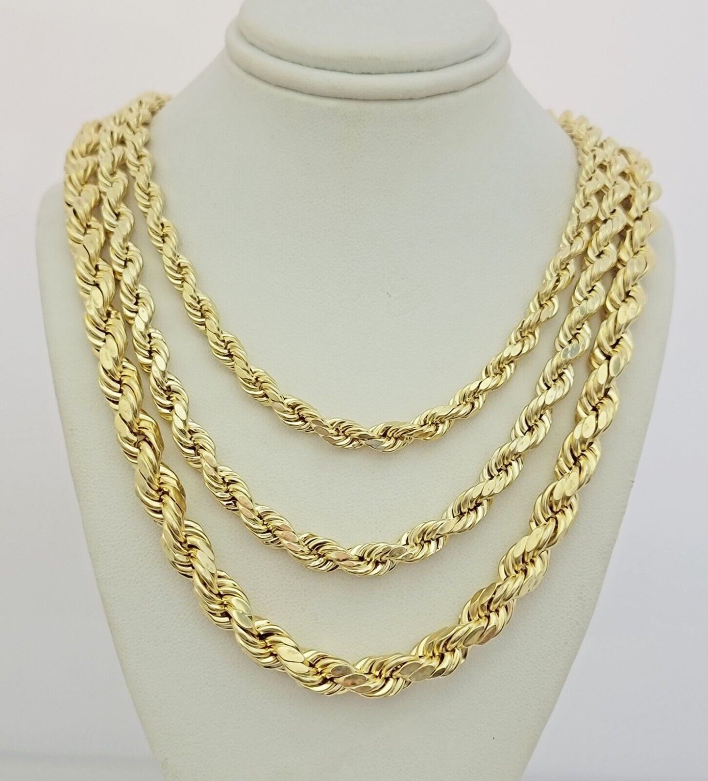 Real 10k Gold Rope Chain Necklace 6mm 7mm 8mm 20" -30 Inch Hollow 10kt For Male