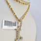 10k Rope Chain L Diamond Initial Charm Necklace Pendant Set 2mm 18"-24" Gold