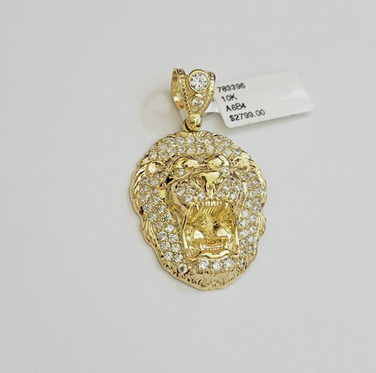 Real 10k Yellow Gold Pendant Lion Head charm 1.5 Inch, Men's 10KT / CAL