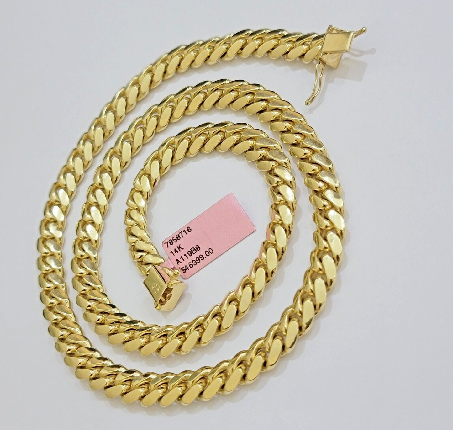 14k Yellow Gold Necklace 8mm Miami Cuban Link Chain 20 - 32 Inch REAL 14kt SOLID