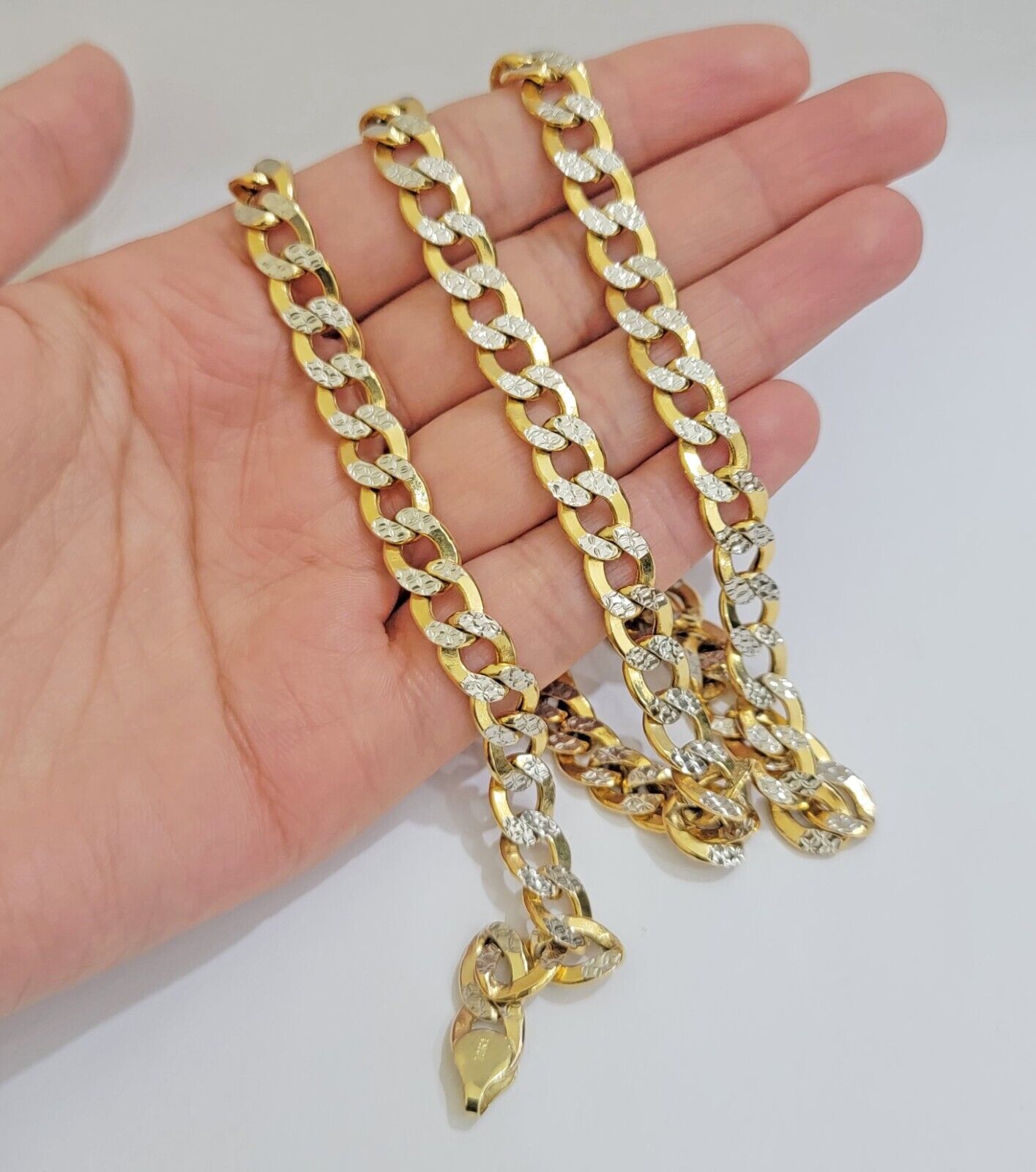 Real 10k Yellow Gold Chain Curb Link Necklace 8mm 26 Inch Diamond Cut Two-tone