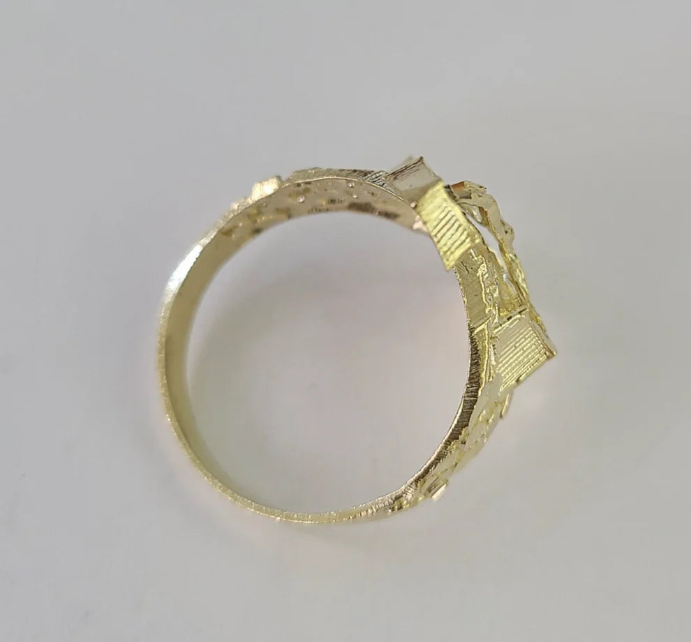 10k Jesus Crucifix Cross Nugget Ring Casual Band Yellow Gold Brand New Religious