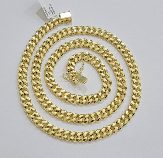 Real 10k Yellow Gold Chain Necklace 7mm Miami Cuban Link 20 inch Men Women 10KT