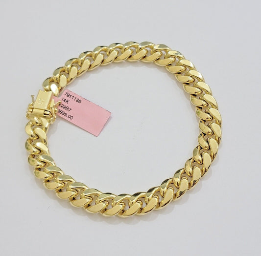 Real 14k Gold Bracelet 9mm Miami Cuban Link 7.5"- 9 Inch Mens 14kt Yellow Gold