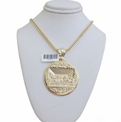 REAL 10k Gold Franco Chain Last Supper Pendant SET Necklace 20" - 26 Inch