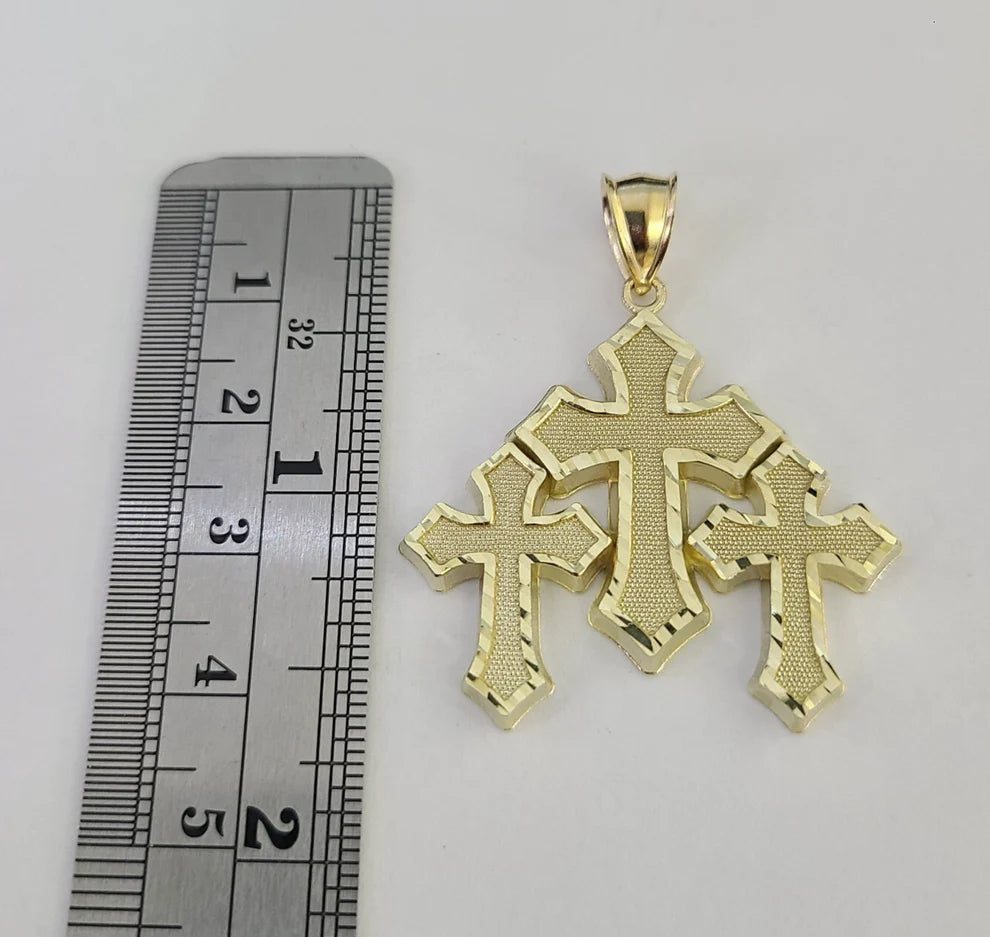10k Jesus Triple Cross Charm Pendant Roman Religious REAL 10Kt Yellow Gold