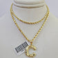 10k Gold Initial C Charm Rope Chain 16"-26" 2.5mm SET Necklace Alphabet Pendant