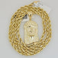 Real 10k Gold Chain Pendant SET Jesus Face Charm Solid Rope Necklace 4mm 24 Inch