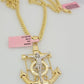 Real 14k Gold Necklace Anchor Charm Pendant SET Miami Cuban Link Chain 5mm 22"