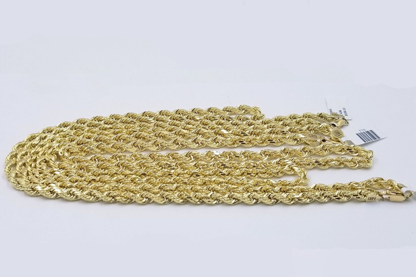 Real 14K Yellow Gold Rope Chain Necklace 5mm 22" 24" 26" inch for Men, Lobster