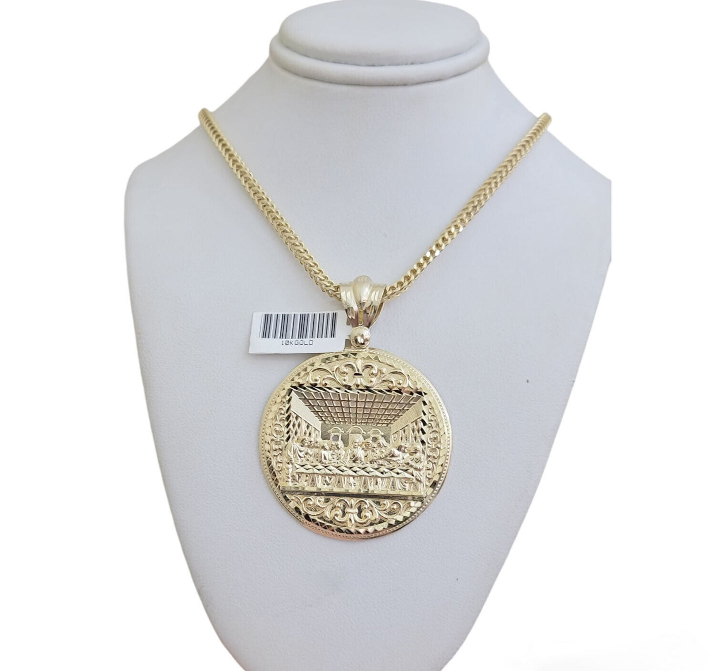 REAL 10k Gold Franco Chain Necklace 24 Inch Last Supper Pendant SET 10KT For Men