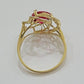 10k Yellow Gold Women Ring Pink Red Color Ladies Flower Band REAL 10KT Size 7.5