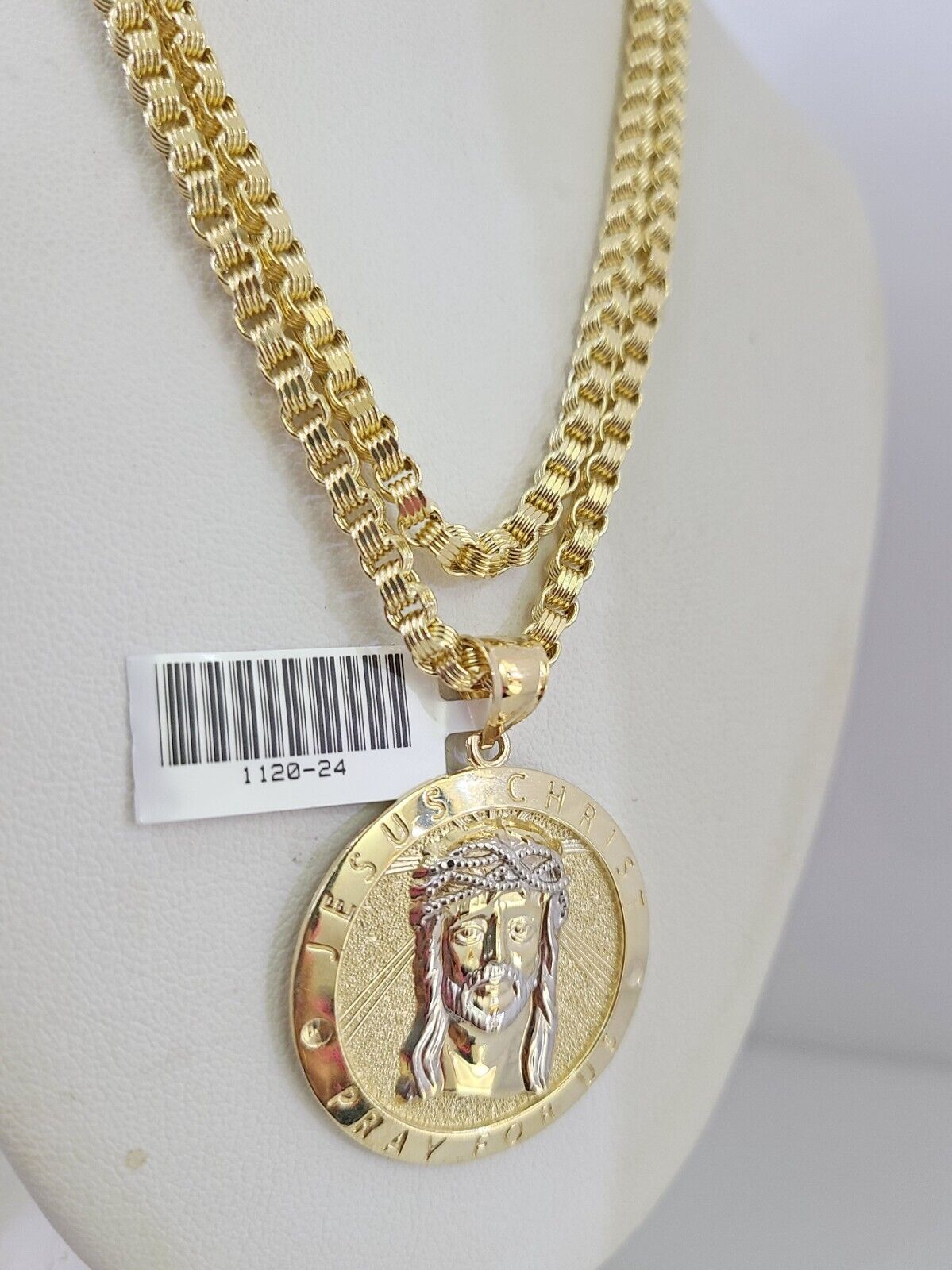 10k Gold Byzantine Chain Jesus Christ Pendant SET REAL 10kt 3mm 18"-28" 10Kt