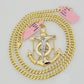 Real 14k Gold Necklace Anchor Charm Pendant SET Miami Cuban Link Chain 5mm 22"