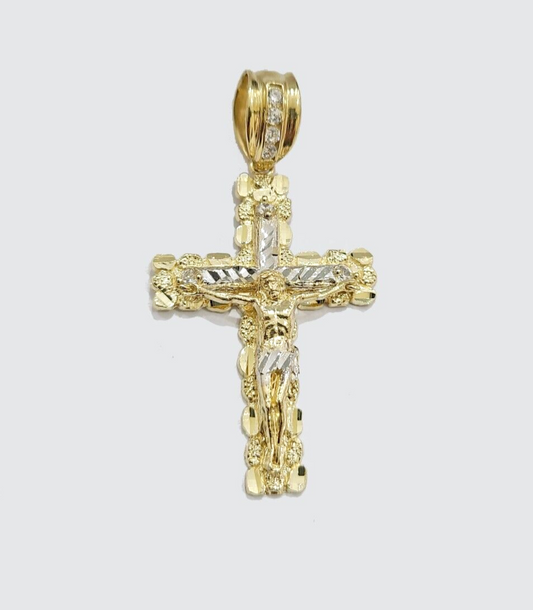 10k Yellow Gold Coss Pendant Charm Jesus Crucifix Cross 2'' Inch Real 10KT Gold