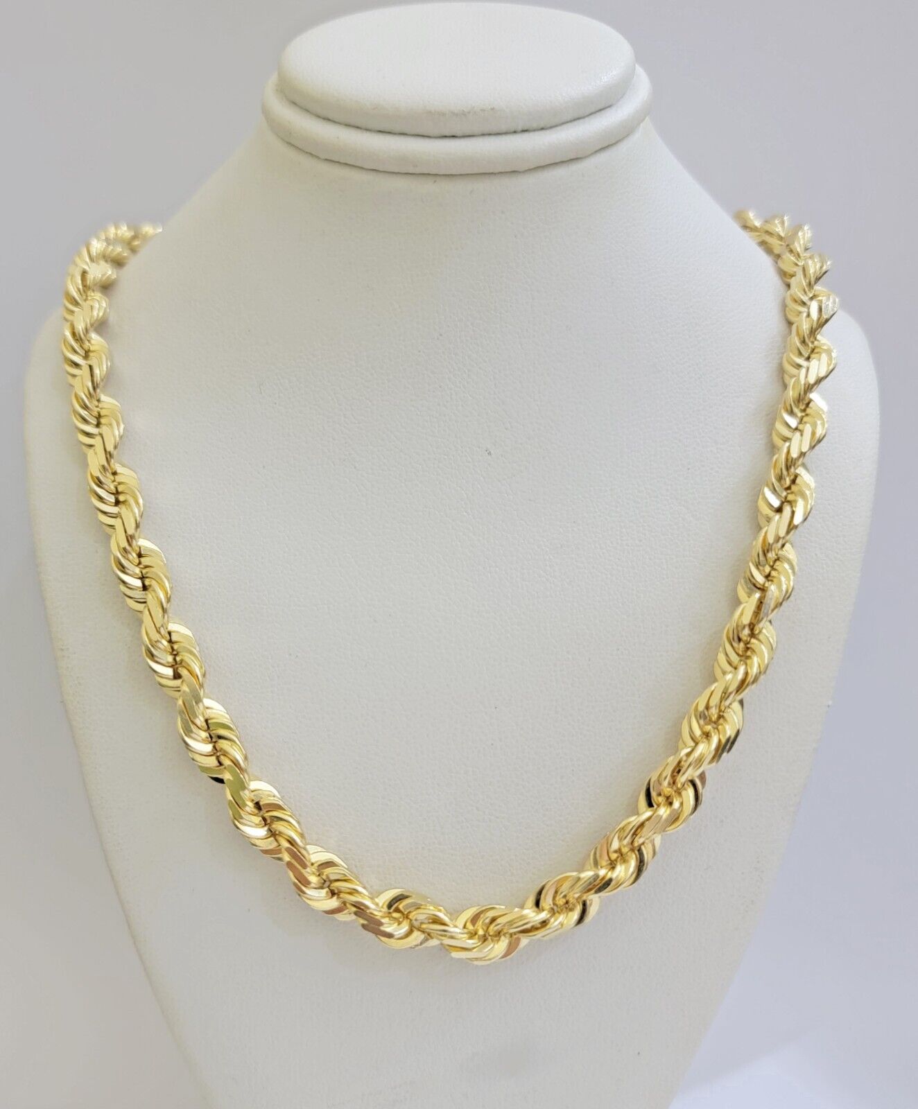 Real 14k Rope Chain Necklace 22 inch 7mm Diamond Cut Mens 14kt Yellow Gold SOLID