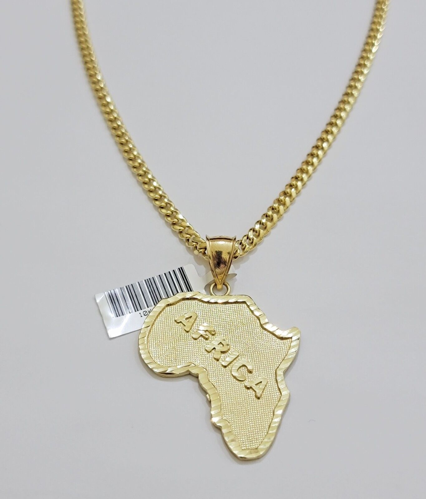 Real 10k Gold Chain & AFRICA Map Charm Pendant SET 22 Inch Cuban Link Necklace