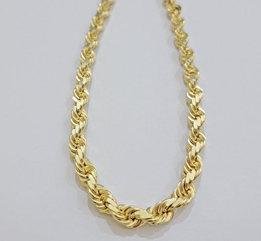 Solid 14k Gold Rope Necklace 24 Inch Chain 8mm Diamond cut Mens REAL 14KT Yellow