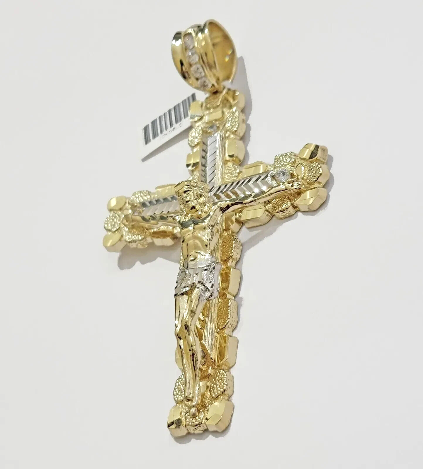 Real 10k Gold Cross Charm Pendant Jesus Crucifix 3.5'' Inch Men 10KT Yellow Gold