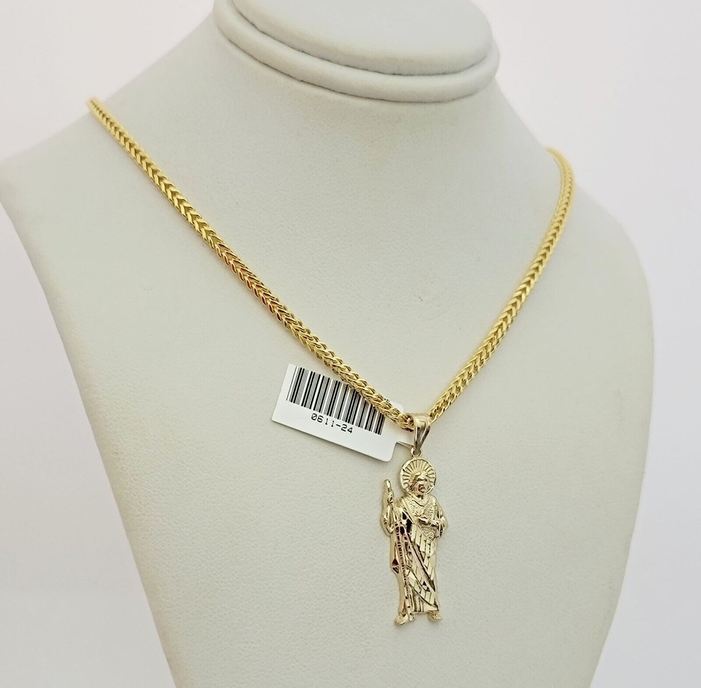 Real 10k Gold Saint Jude Charm Pendant & Franco Chain Necklace SET 2.5mm 18"-24"