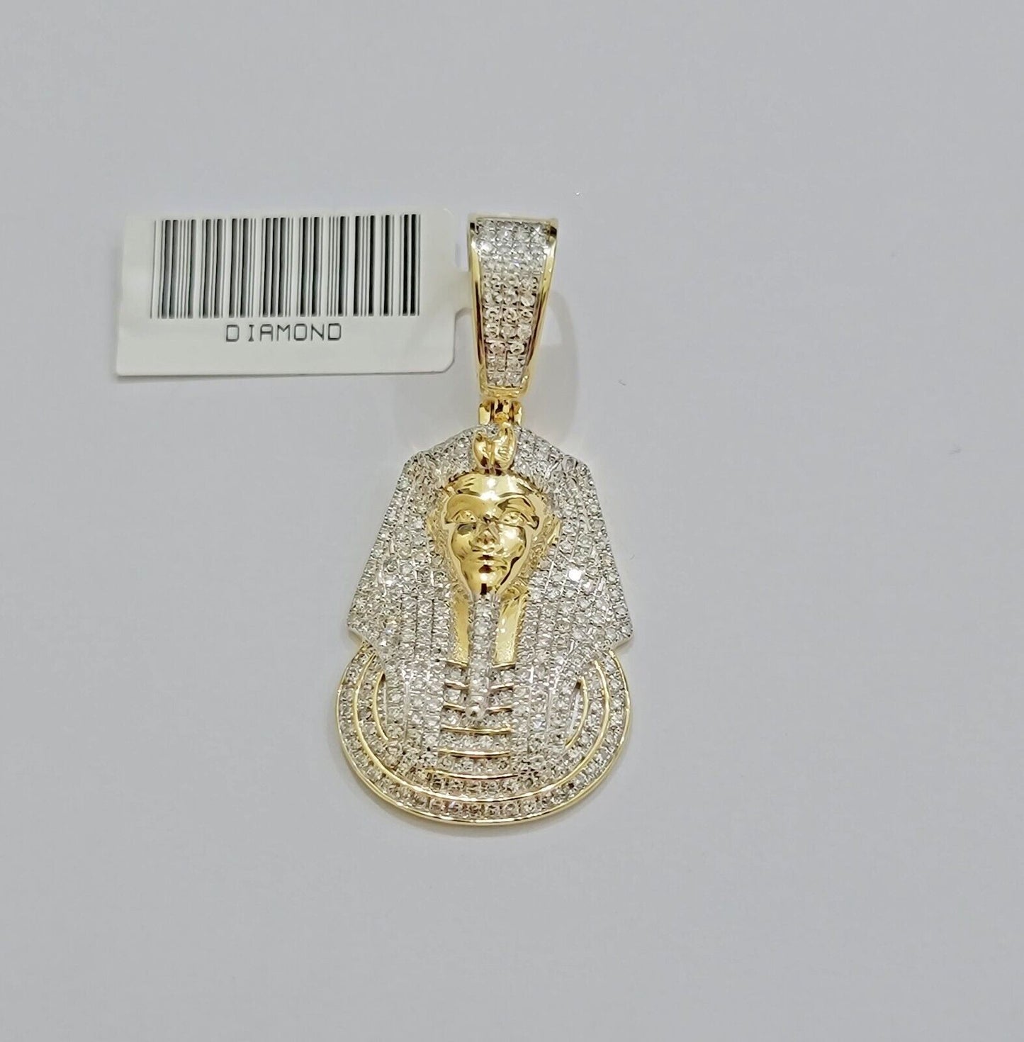 Real Diamond Charm Pendant Pharoah Head 10k Yellow Gold Solid For mens 1.5 Inch