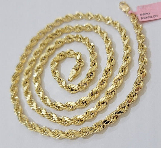 Real 10k Yellow Gold Rope Chain Necklace 4mm 18-28 Inch Diamond Cut Mens 10kt