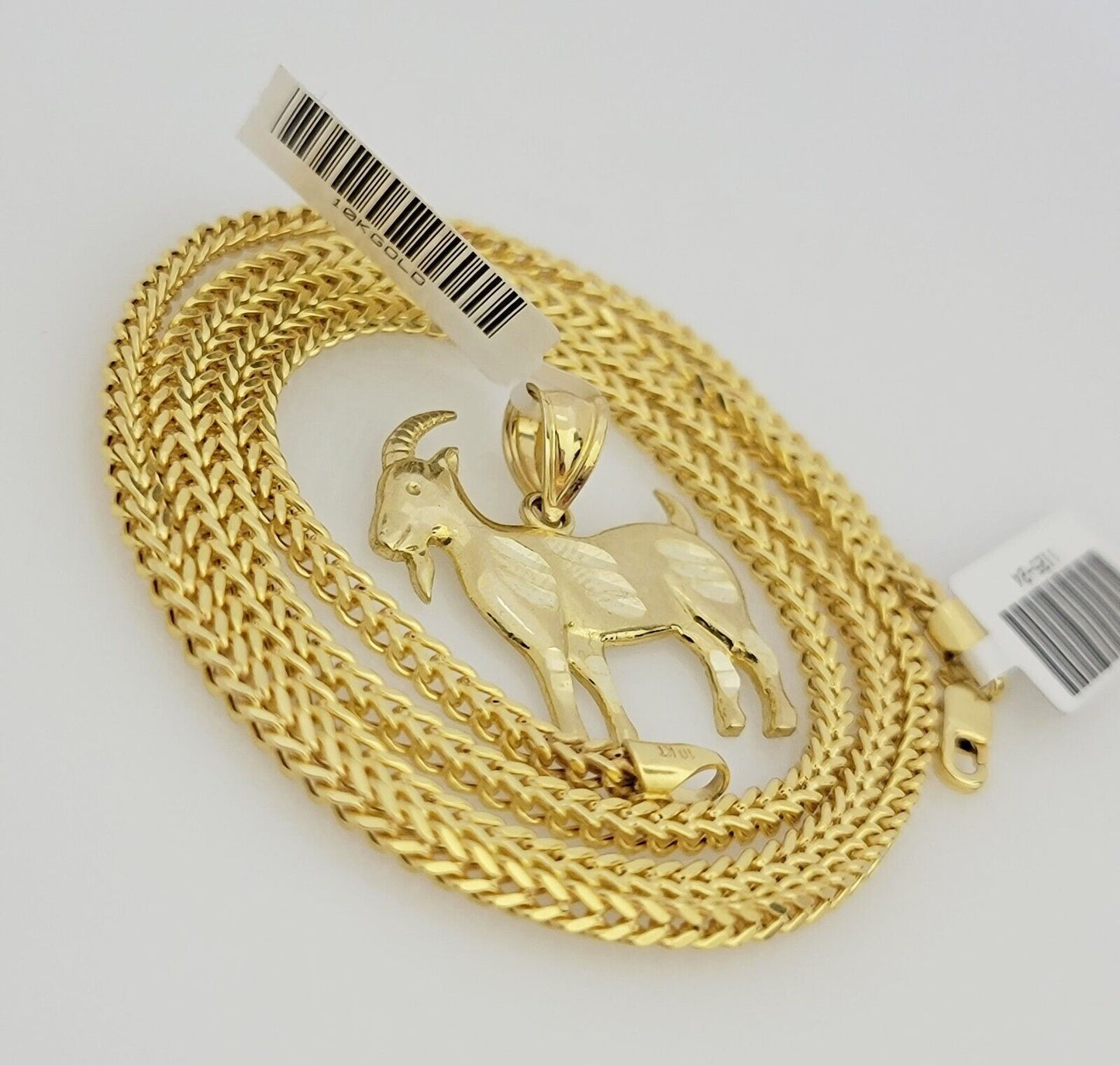 Real 10k Gold Chain Pendant SET Franco Necklace GOAT Charm 2.5mm 18"-24 Inch