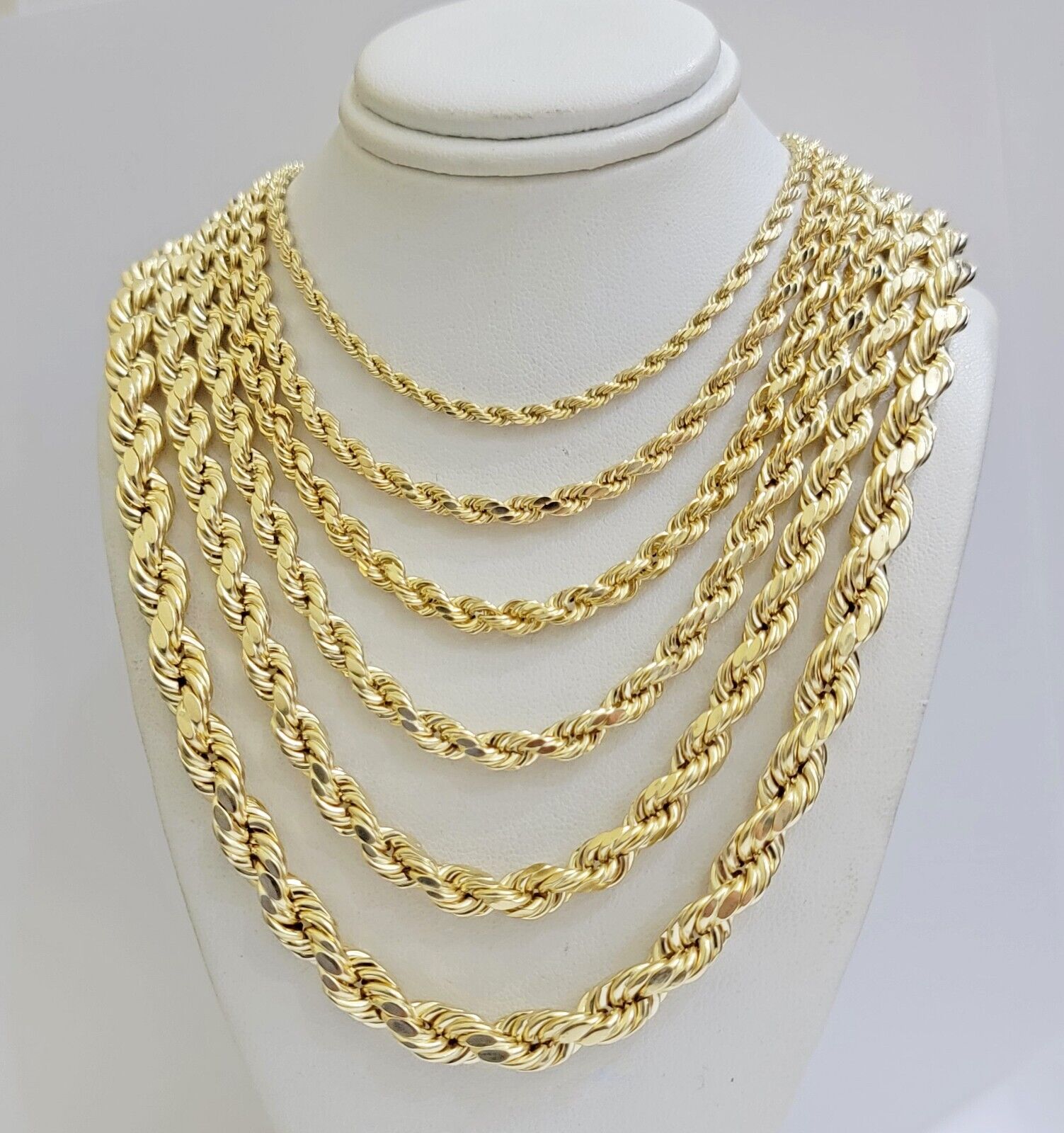 Real 10k Gold Rope Chain Necklace 18-30 Inch 3mm To 10mm Diamond Cut 10KT Yellow