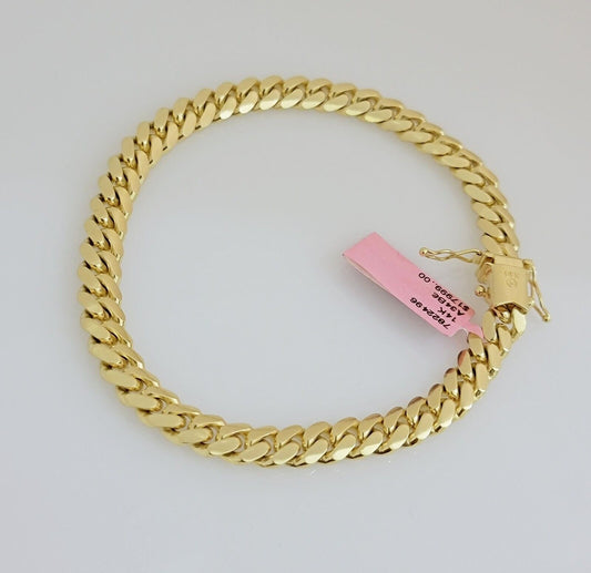 Real 14k Gold Bracelet Miami Cuban Link 7mm 7.5"-9" Men's Solid 14kt Yellow Gold