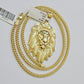 REAL 10k Gold Franco Necklace Charm Lion Head Pendant SET 20 - 26 Inch 3mm Chain