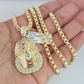 Real 10k Gold necklace & Pharoah Head charm pendant SET Chain 3mm Byzantine 28"