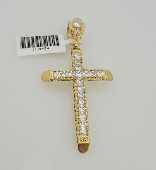 Real 10 k Yellow Gold Cross Charm Pendant With Cubic Zirconia Stone , Mens 10KT