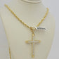 Real 10k Gold Rope Chain Pendant SET Solid Necklace 4mm 20-28" Stone Cross Charm