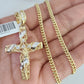REAL 10k Yellow Gold Cuban Link Chain With Cross Charm Pendant, Necklace 3mm 26"