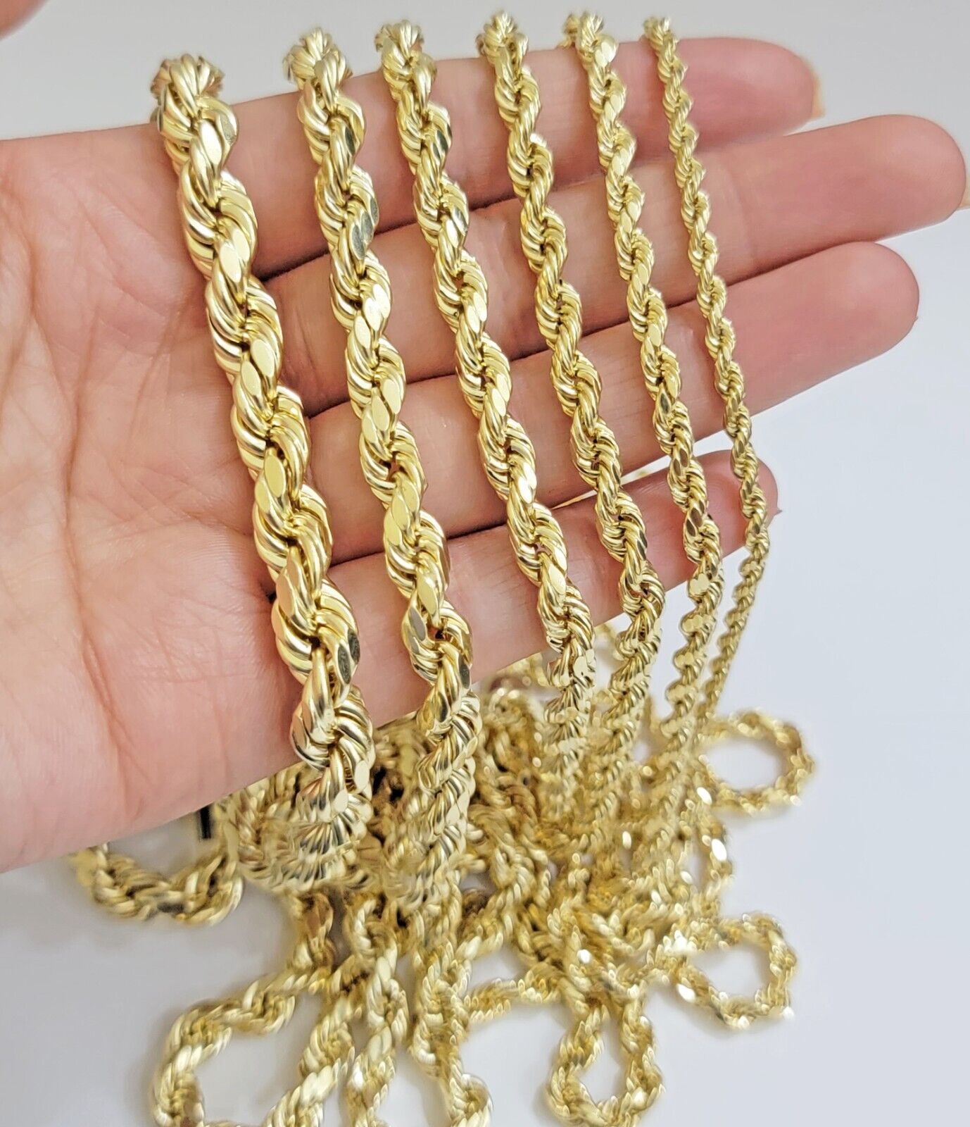 14k Yellow Gold Rope Chain Necklace SOLID 18-30 Inch 3mm-10mm Diamond Cuts, REAL