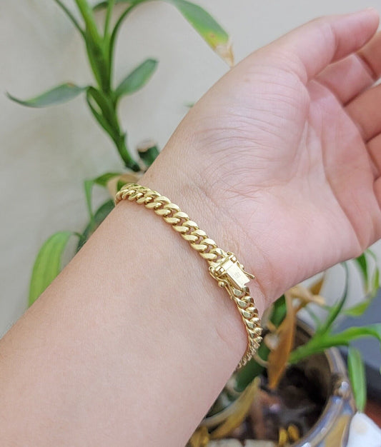 Real 10k Gold Bracelet 7 Inch 6mm Miami Cuban Link 10kt Yellow Gold For Women