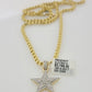 10k Gold Byzantine Chain Necklace Diamond Star charm Pendant SET REAL 10kt Men's