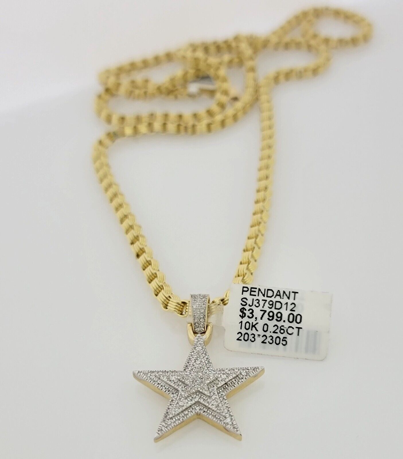 10k Gold Byzantine Chain Necklace Diamond Star charm Pendant SET REAL 10kt Men's