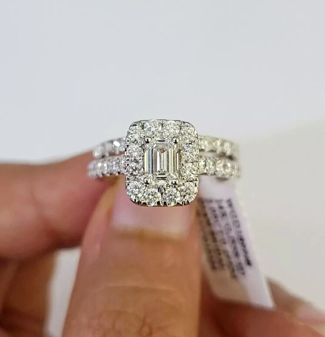 Real 14k White Gold Ring 2CT Diamond Engagement Wedding Ladies Band SET