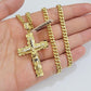 Real 10k Gold Cross Pendant Necklace 24 Inch SET Chain 5mm Miami Cuban Link 10KT