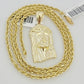 Real 10k Gold Rope Chain Jesus Face Charm Pendant Set 3mm Necklace 18"-26" SOLID