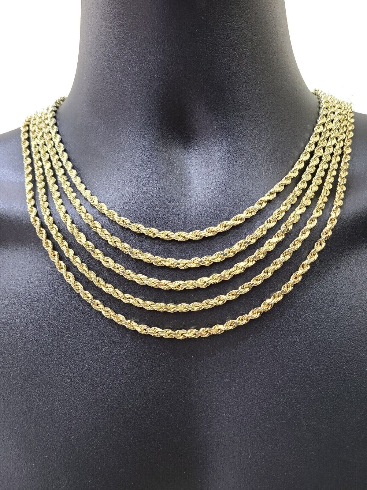 Real 10K Yellow Gold Rope Chain 4mm Necklace 16-30'' Inches Lobster Lock 10kt