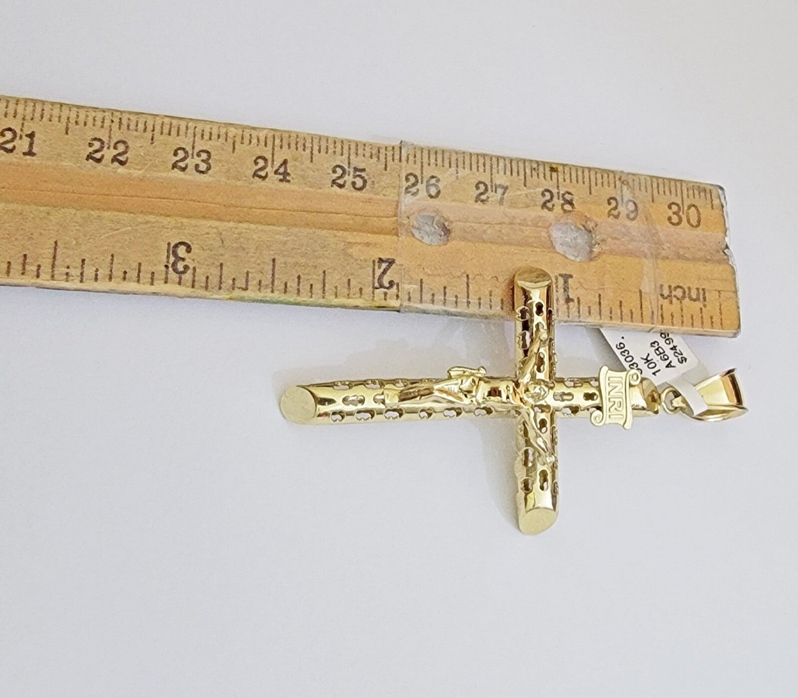 Real 10k Yellow Gold Cross charm Hollow INRI Pendant 2.5 Inch For Mens 10KT /AS