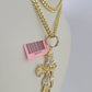 Real 14k Chain Cross Charm Set Miami Cuban Link 4mm Necklace Pendant 20"