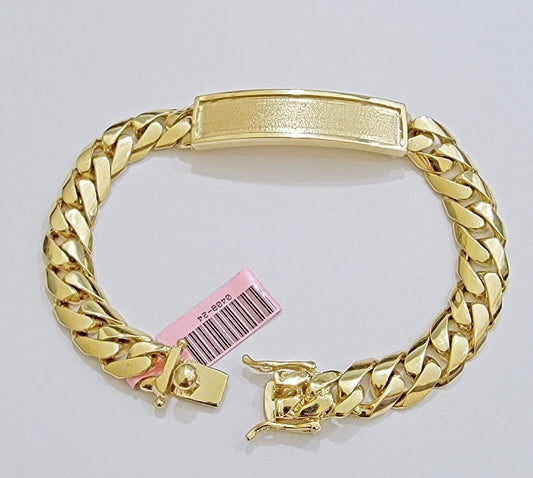 Real 14k Gold Bracelet Miami Cuban Link ID Name Plate 10mm 8.5 Inch Solid 14KT