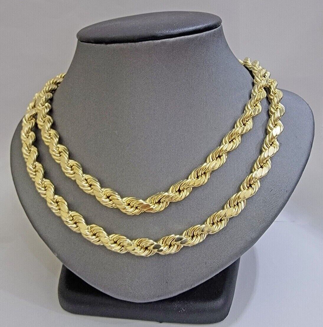 Real 10k Yellow Gold 8mm Rope Chain Necklace 18 in- 30 Inch Diamond Cuts 10kt