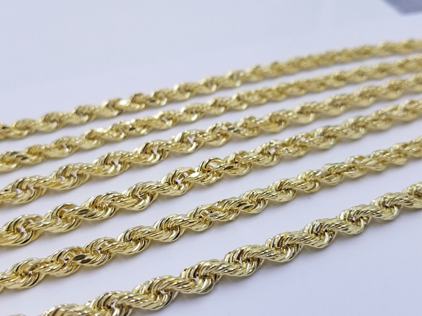 Real 14K Yellow Gold Rope Chain Necklace 5mm 22" 24" 26" inch for Men, Lobster