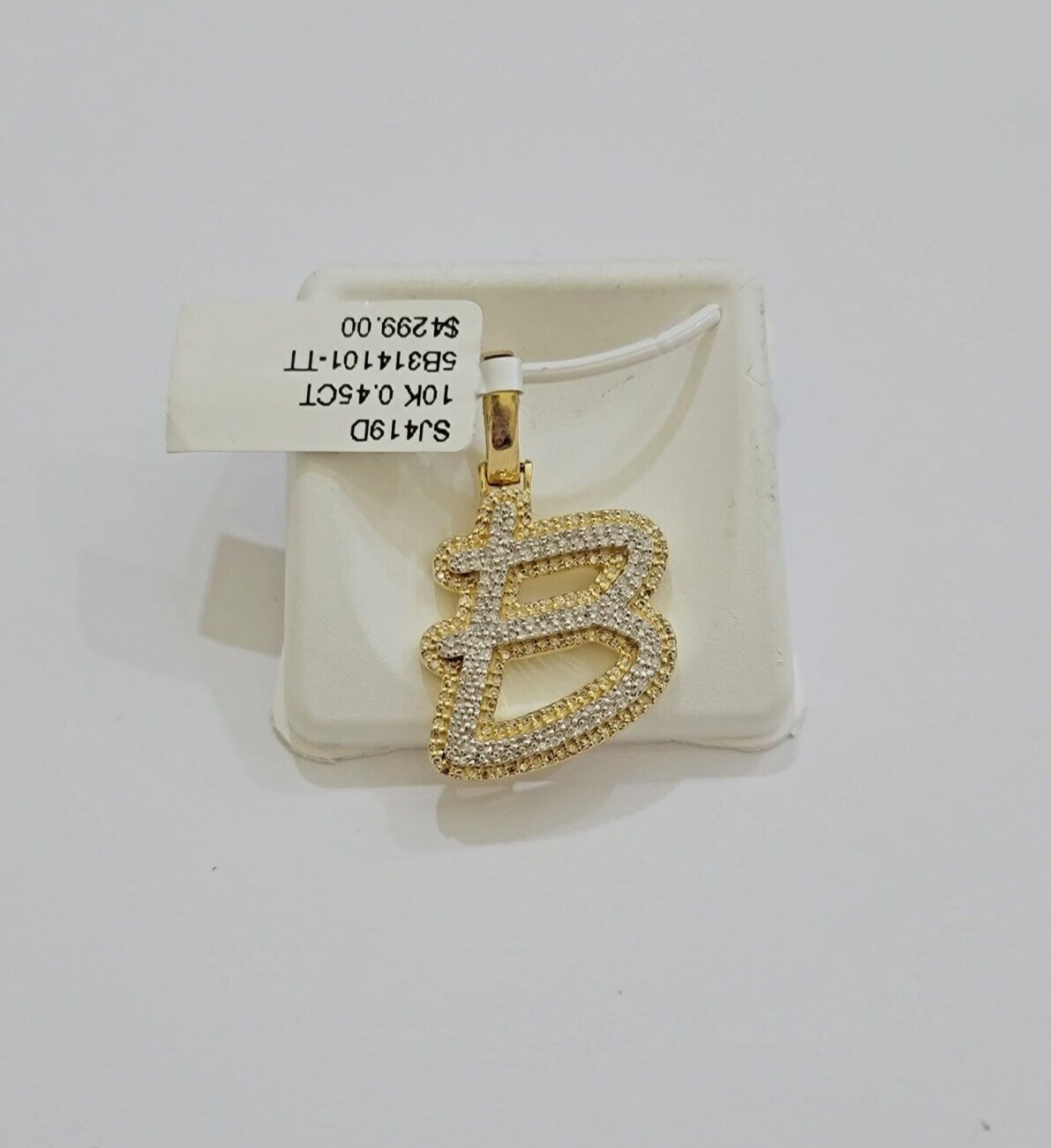 Real 10k Yellow Gold B Charm Pendant Letter Initial With Diamonds For Mens