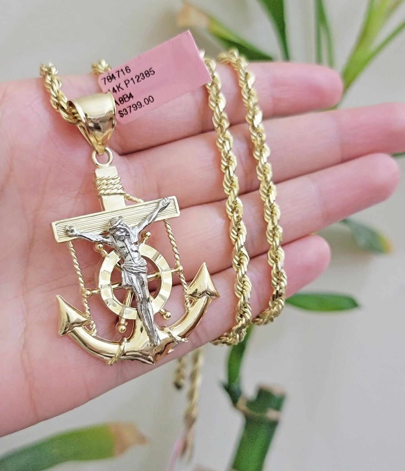 REAL 14k Gold Rope Necklace Anchor Charm Pendant SET SOLID 4mm 20-30" Necklace